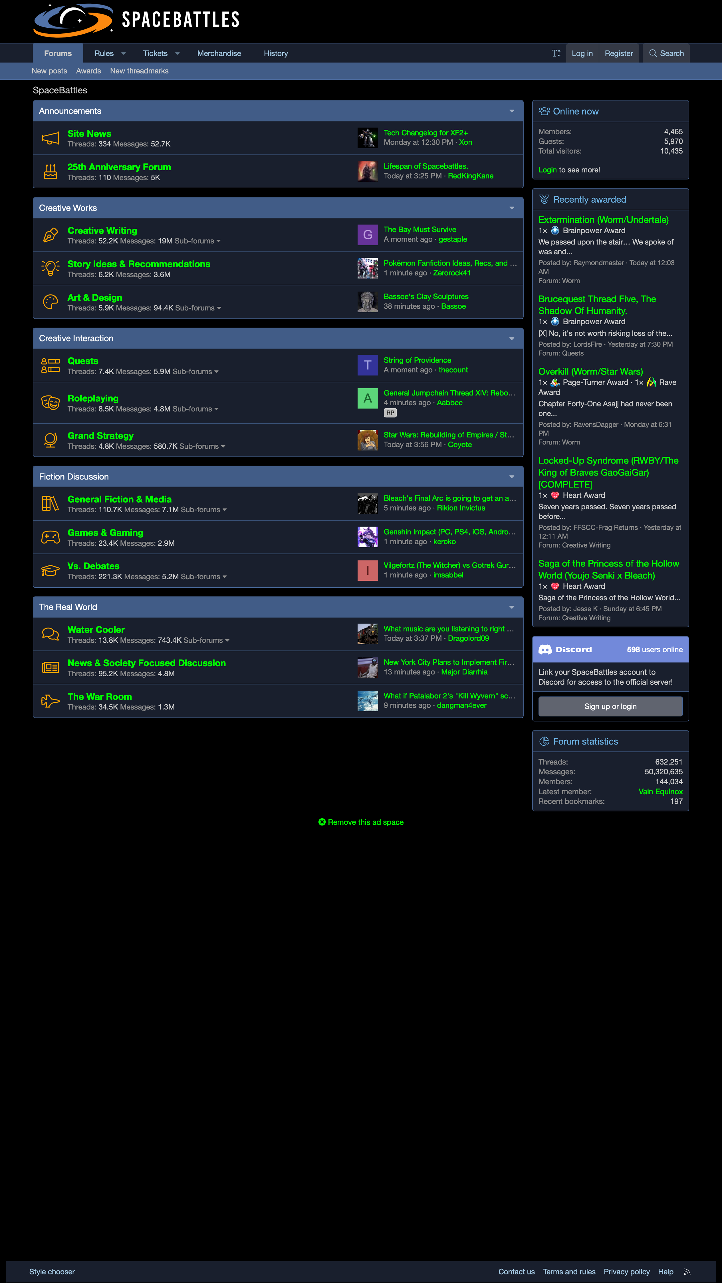 SpaceBattles' home page