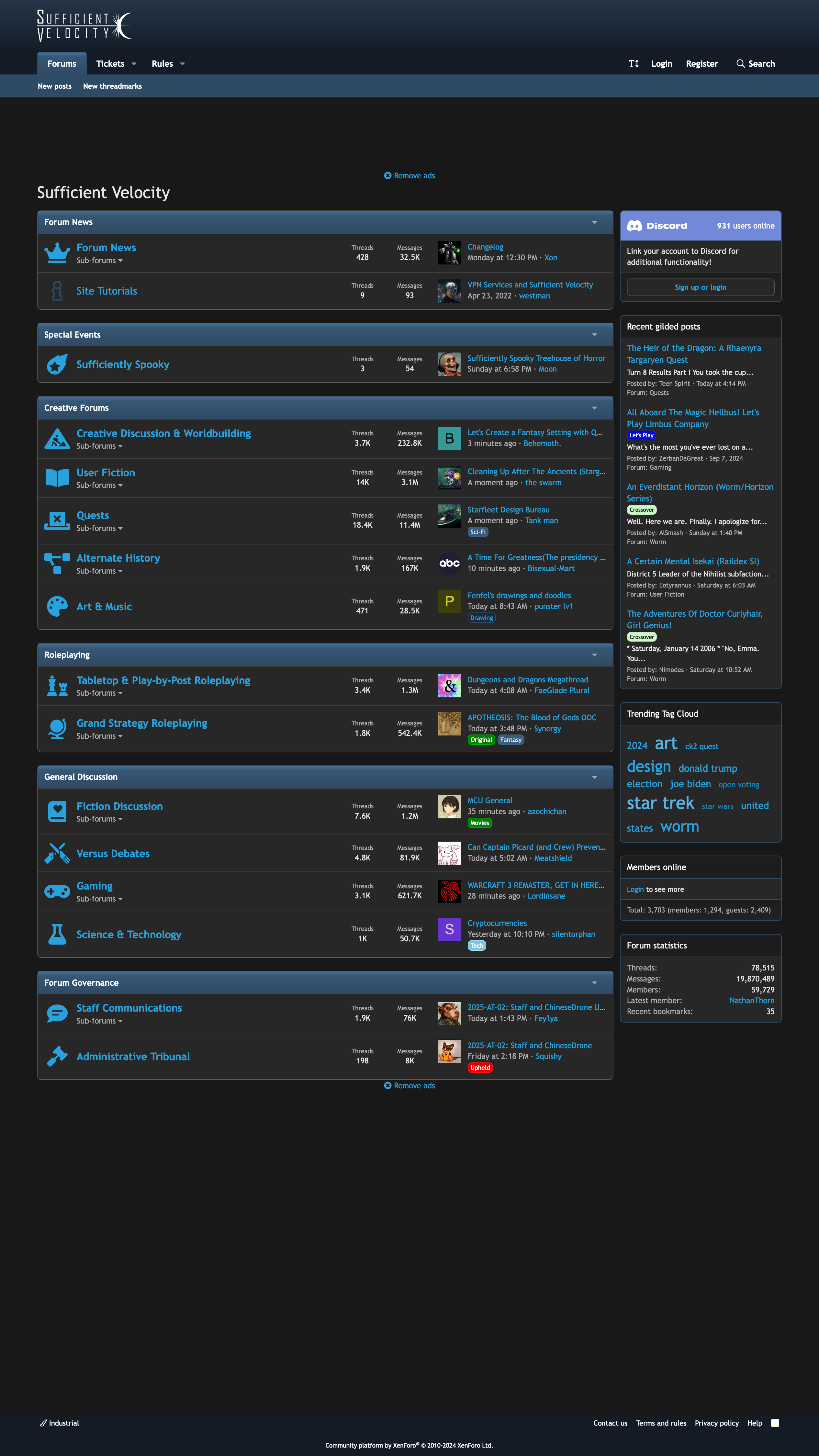 Sufficient Velocity's home page